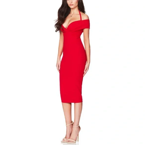 Nookie Athena Off Shoulder Halter Midi Dress XS - Picture 2 of 4